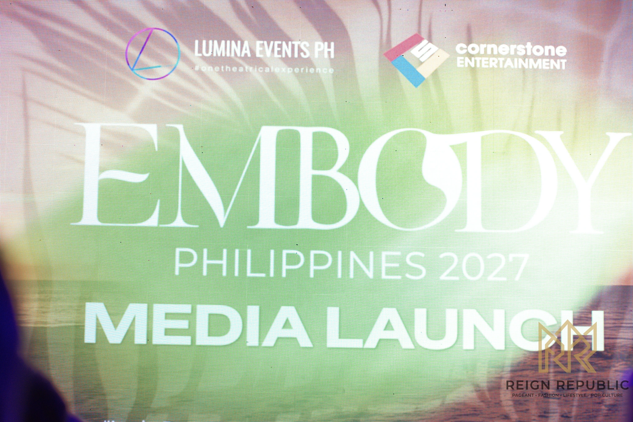 The EMBODY Philippines 2027 Media Launch title on the stage screen.